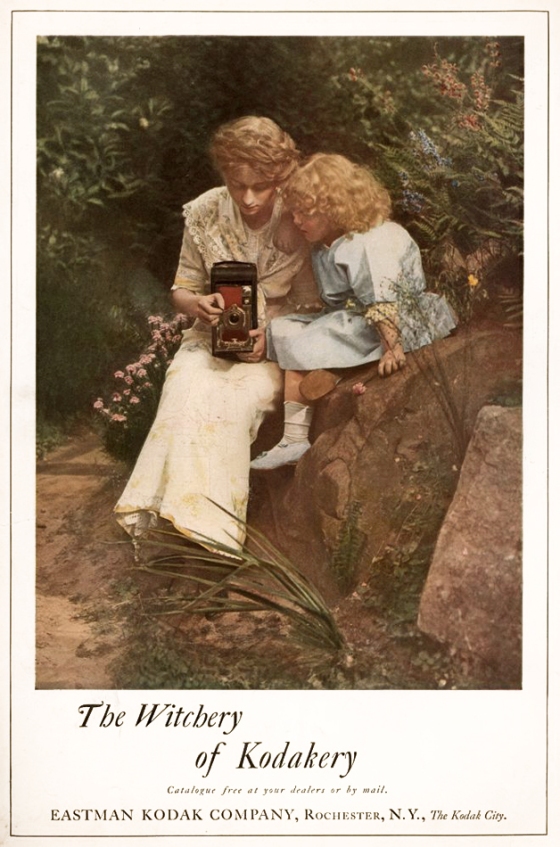Vintage advertisement for Kodak cameras, depicting a mother and daughter