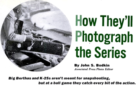 Photo from 1952 Popular Science article on the use of Big Bertha cameras in baseball